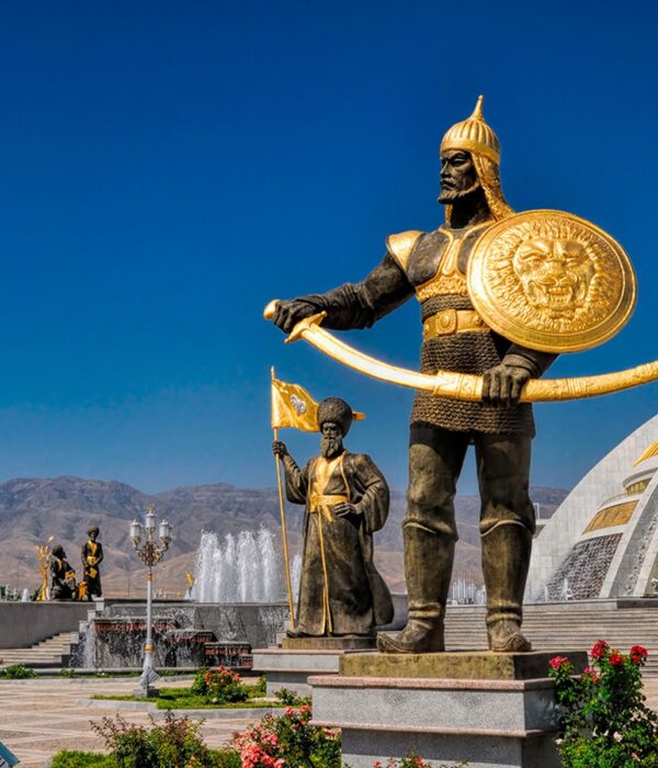 Monumen Arch of Independence in sunset. Ashkhabad. Turkmenistan.